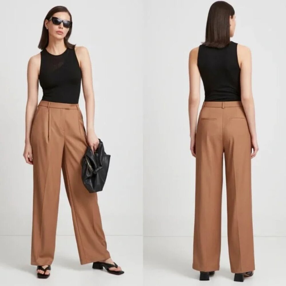 Marcella Warren Pants Size XXXL Camel Brown Pleated Wide Leg Work Office Career